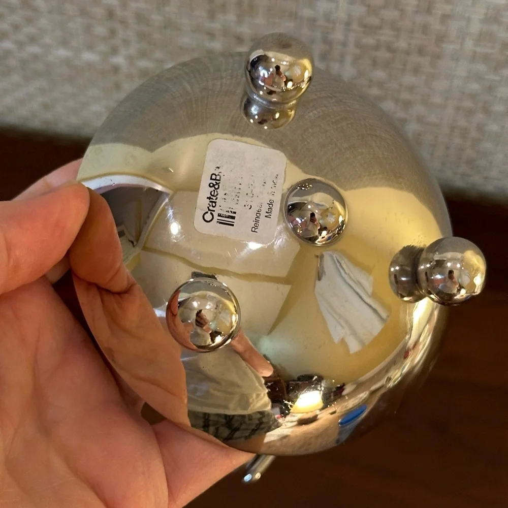 🎄Crate & Barrel Silver Tone Reindeer Votive Tea Light Candle Holder Ball Feet
